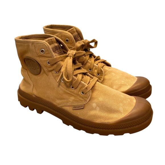 Palladium Pampa Hi Boots Mens 12 Brown Canvas Combat Lace Up High Top Work Boot - Picture 1 of 11